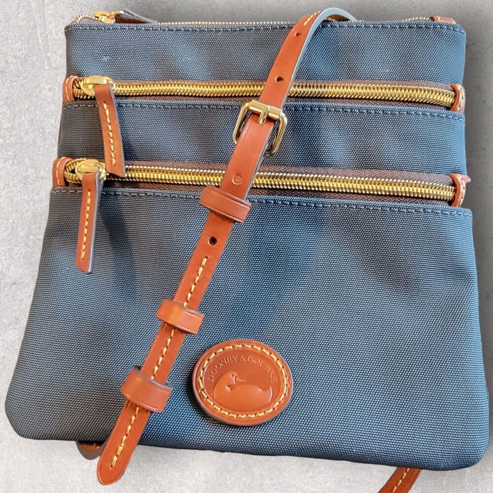 Dooney & Bourke Nylon North South Triple Zip Crossbody Purse Handbag Navy Blue